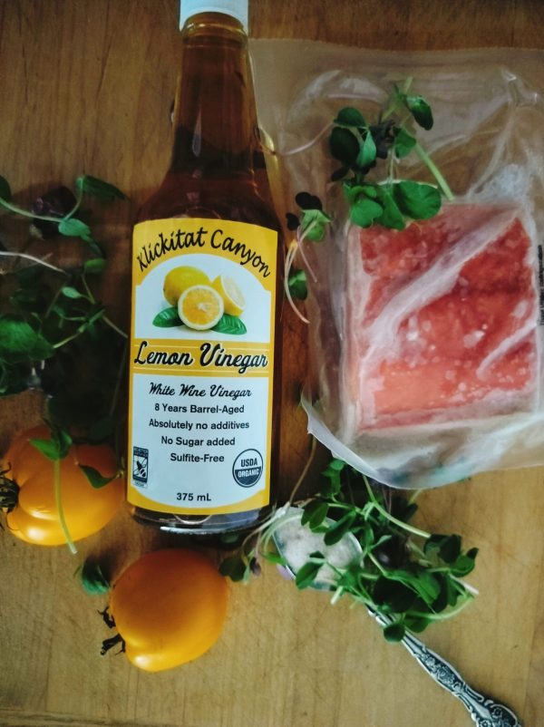 Lemon Vinegar with Columbia River salmon entre