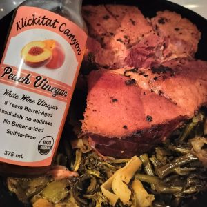 peach vinegar seared ham